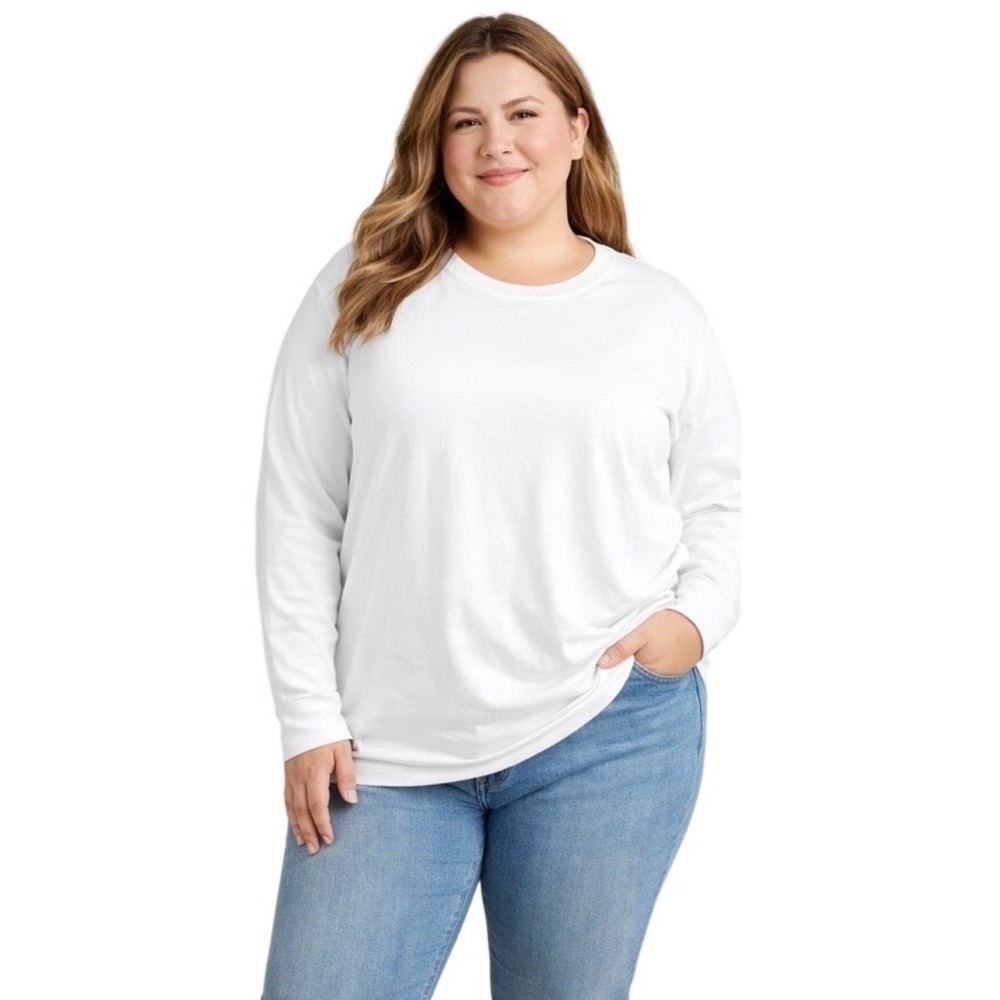 Target Women 3X White Long Sleeve Pima Cotton Modal Crewneck Tee Shirt Casual
